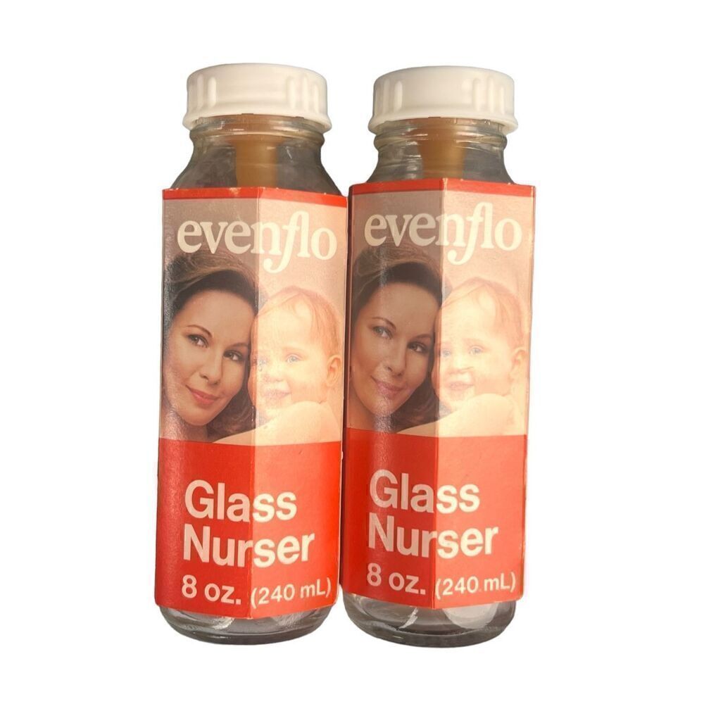 2 VTG 80s Evenflo Bottle Glass Nurser 8oz Includes Nipple New Package USA 1984